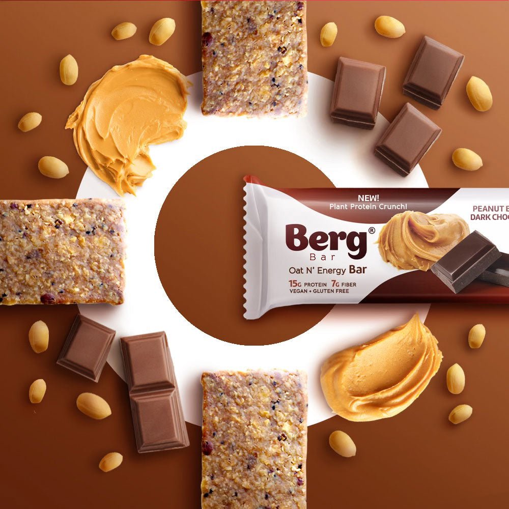Berg Bar Peanut Butter Dark Chocolate - Plant Protein Crunch - Box of 8 - Berg Bites - Clean Energy