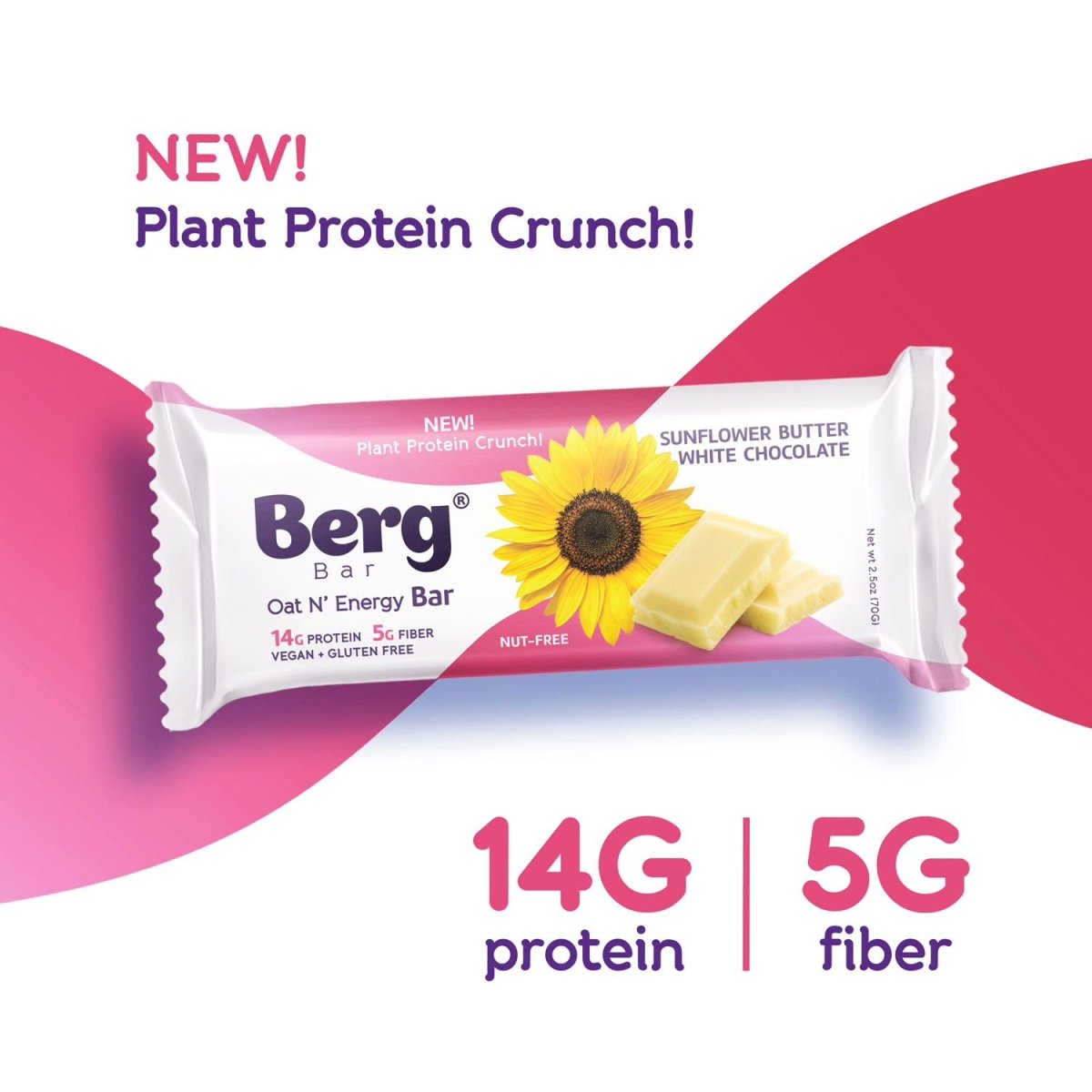 Berg Bar Sunflower Butter White Chocolate - Plant Protein Crunch - Box of 8 - Berg Bites - Clean Energy