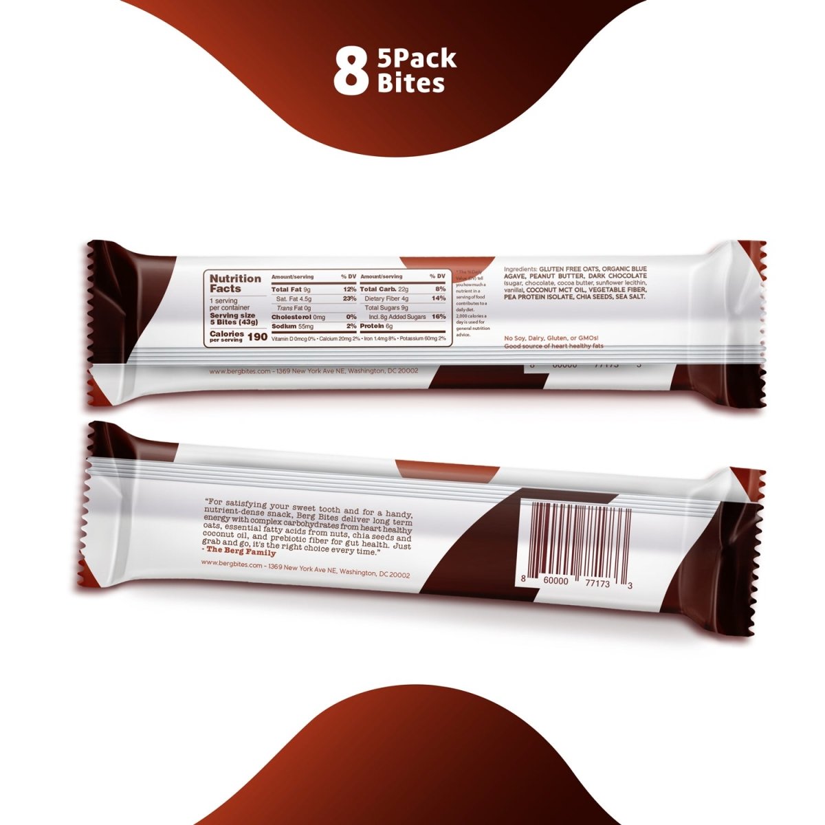 Berg Bites Peanut Butter Dark Chocolate - Box of 8 - Berg Bites - Clean Energy