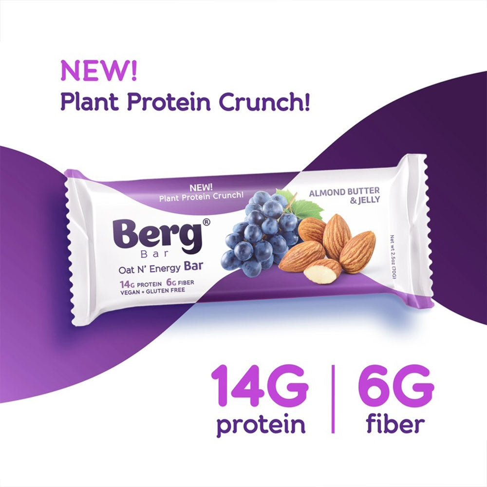 Berg Bar Almond Butter and Jelly - Plant Protein Crunch - Box of 8 - Berg Bites - Clean Energy