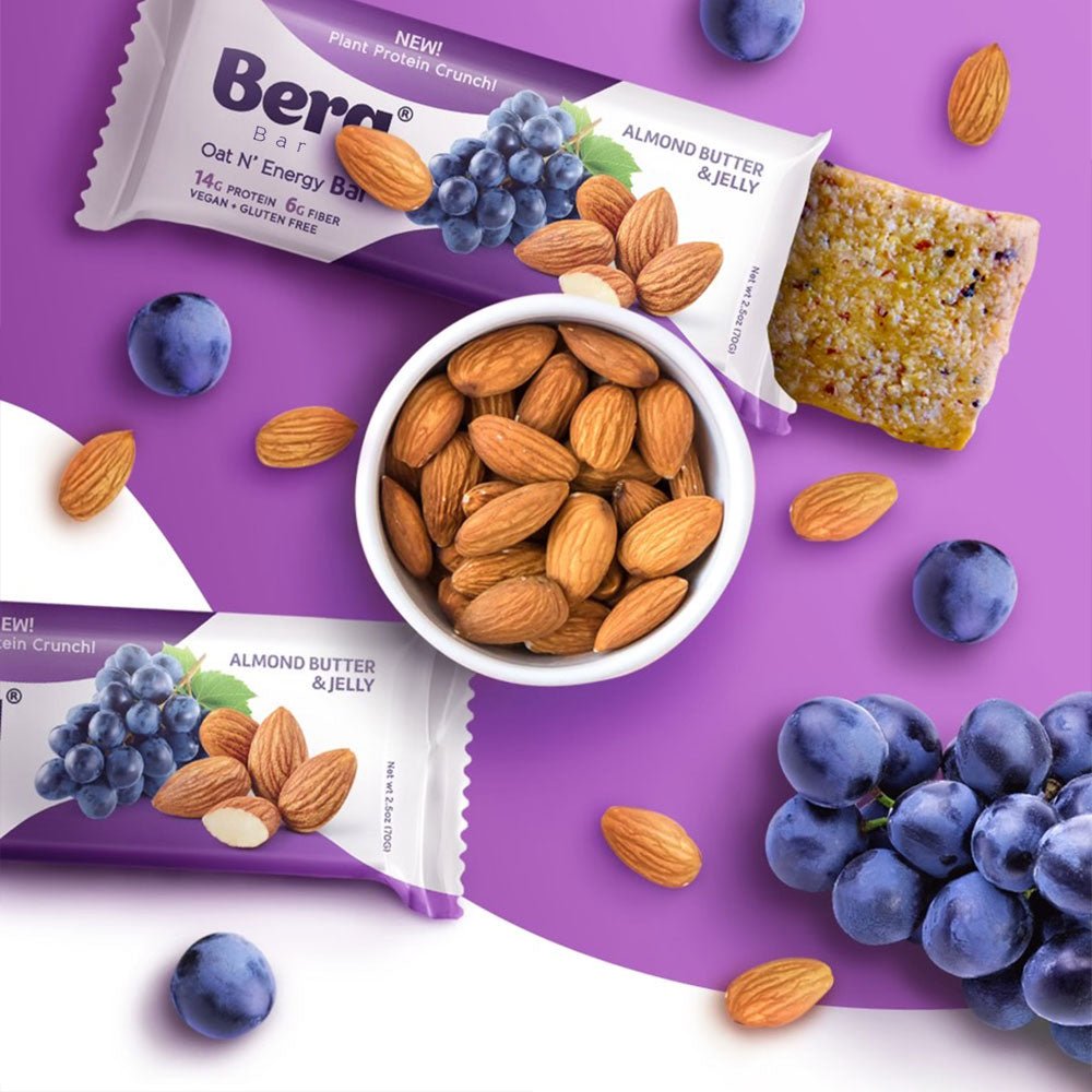 Berg Bar Almond Butter and Jelly - Plant Protein Crunch - Box of 8 - Berg Bites - Clean Energy