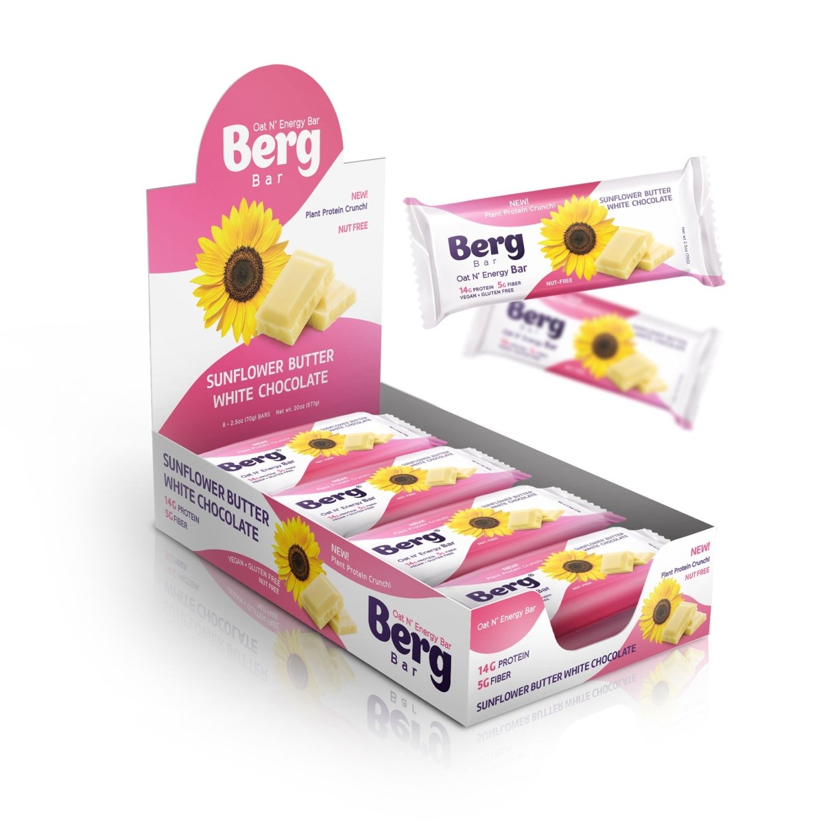 Berg Bar Sunflower Butter White Chocolate - Plant Protein Crunch - Box of 8 - Berg Bites - Clean Energy